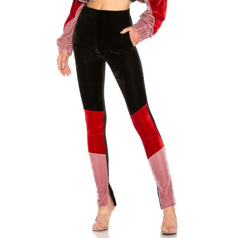 Frankie B. X Revolve Velvet Track Leggings in Crimson Blush Pink Sz S (F